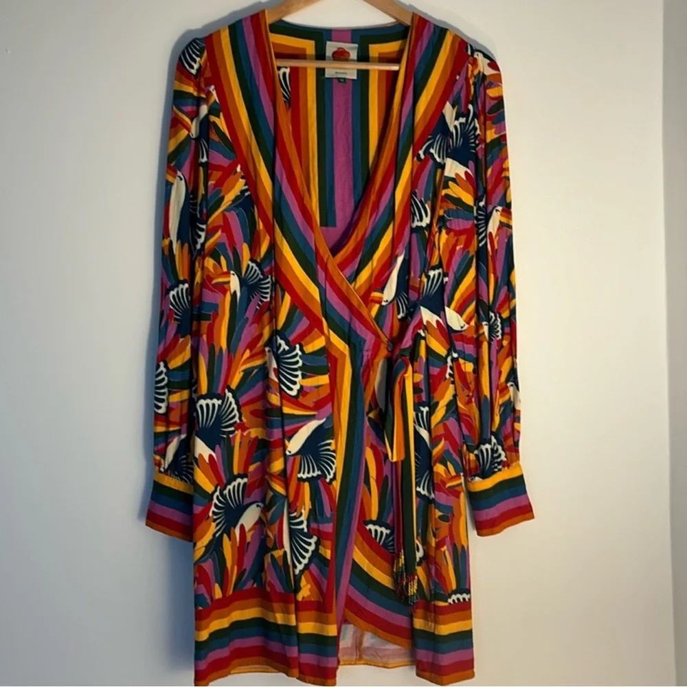 Anthro x Farm Rio Rainbow Toucan Wrap Dress - Picture 6 of 15